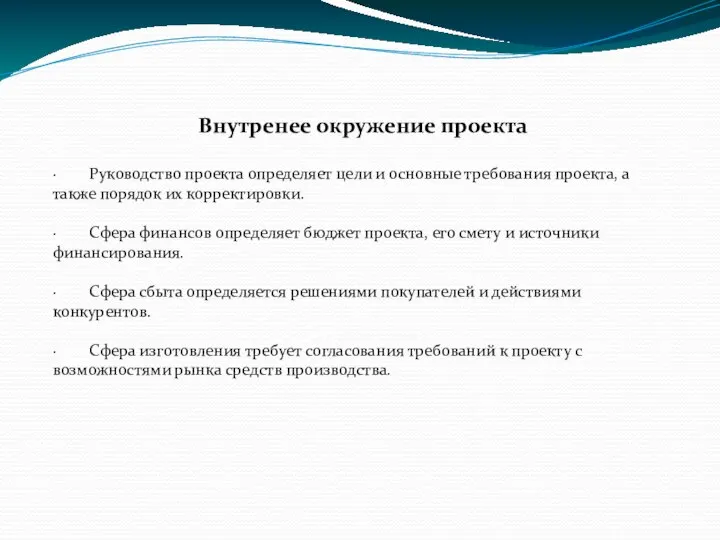 Внутренее окружение проекта · Руководство проекта определяет цели и основные требования