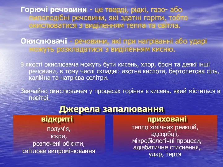 Горючі речовини - це тверді, рідкі, газо- або пилоподібні речовини, які