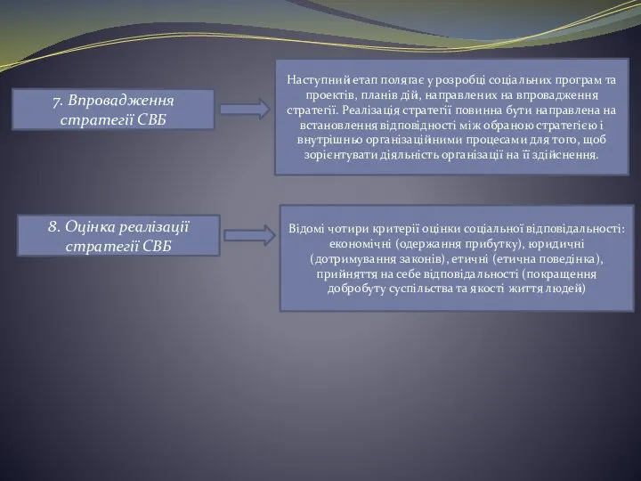 7. Впровадження стратегії СВБ Наступний етап полягає у розробці соціальних програм