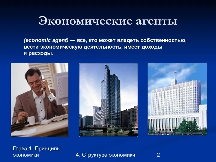 Глава 1. Принципы экономики 4. Структура экономики Экономические агенты (economic agent)