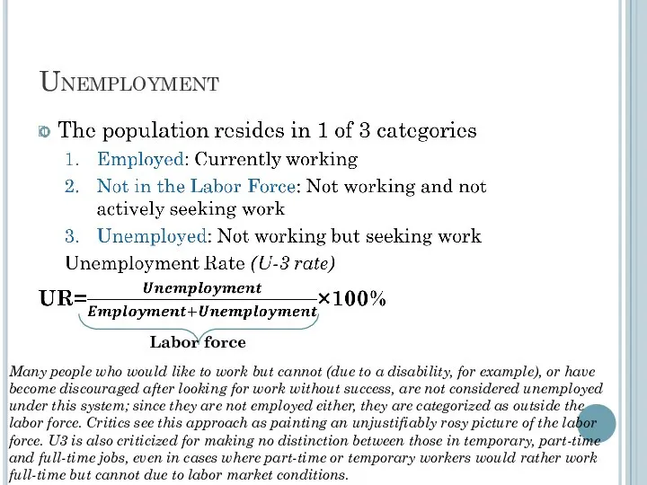 Unemployment Labor force Many people who would like to work but
