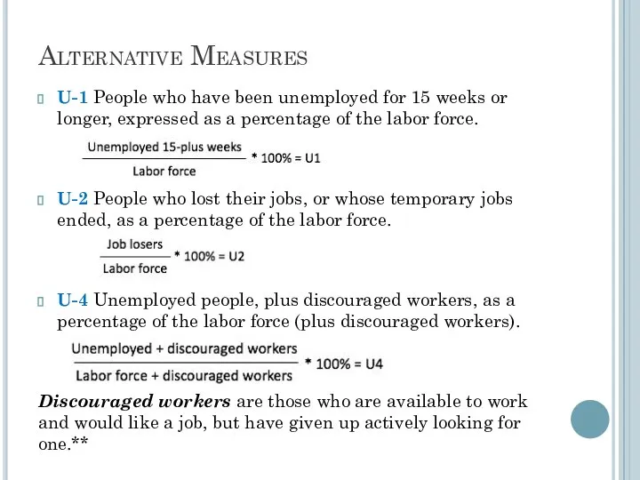 Alternative Measures U-1 People who have been unemployed for 15 weeks