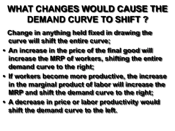 WHAT CHANGES WOULD CAUSE THE DEMAND CURVE TO SHIFT ? Change