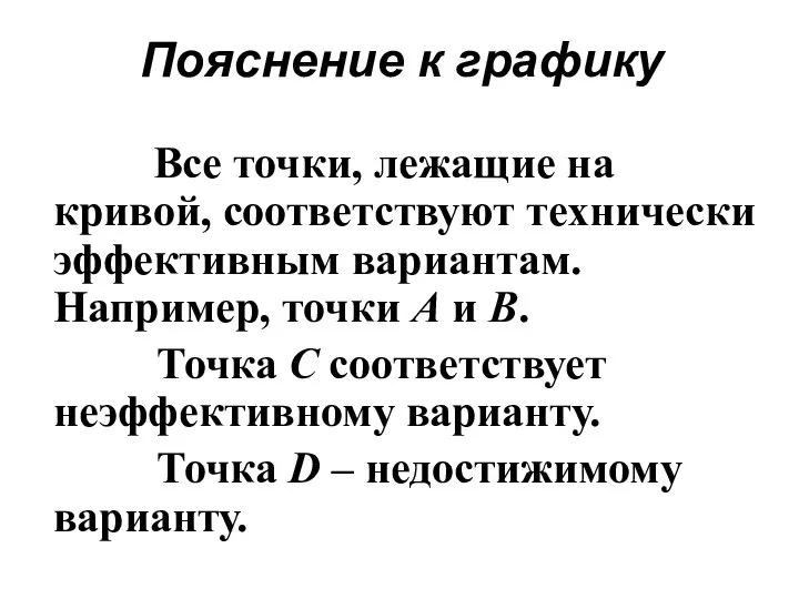 Пояснение к графику Все точки, лежащие на кривой, соответствуют технически эффективным