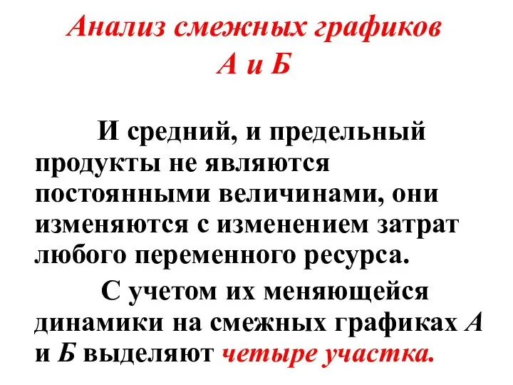 Анализ смежных графиков А и Б И средний, и предельный продукты