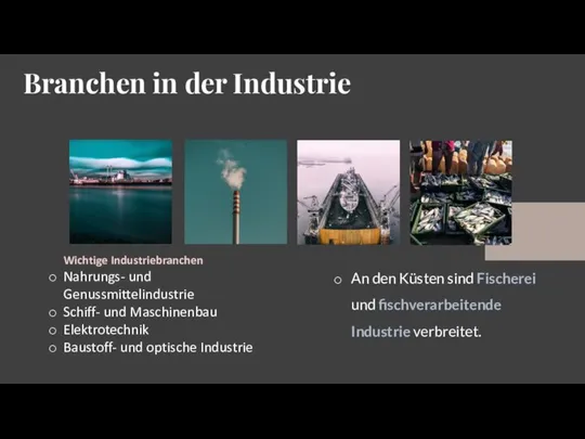 Branchen in der Industrie An den Küsten sind Fischerei und fischverarbeitende