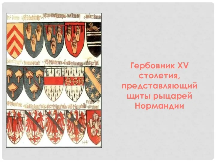 Гербовник XV столетия, представляющий щиты рыцарей Нормандии