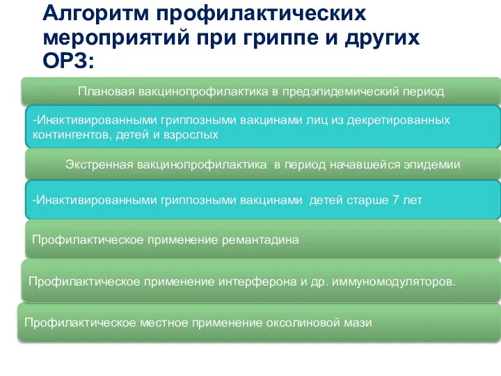 Алгоритм профилактических мероприятий при гриппе и других ОРЗ: Плановая вакцинопрофилактика в