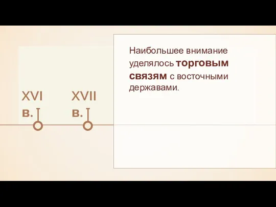 Наибольшее внимание уделялось торговым связям с восточными державами.