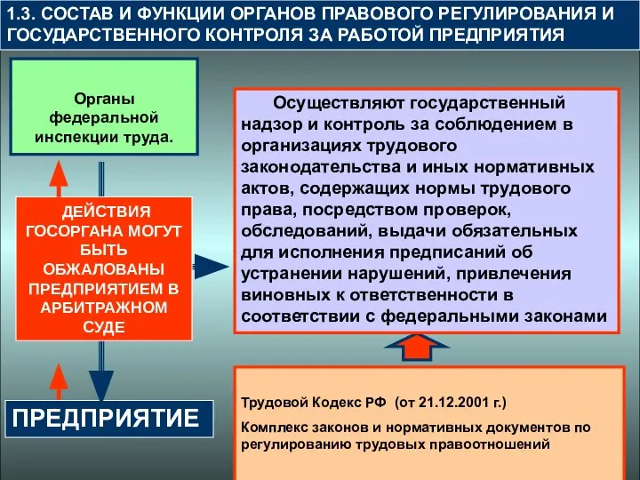 1.3. СОСТАВ И ФУНКЦИИ ОРГАНОВ ПРАВОВОГО РЕГУЛИРОВАНИЯ И ГОСУДАРСТВЕННОГО КОНТРОЛЯ ЗА