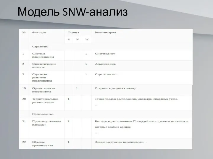 Модель SNW-анализ