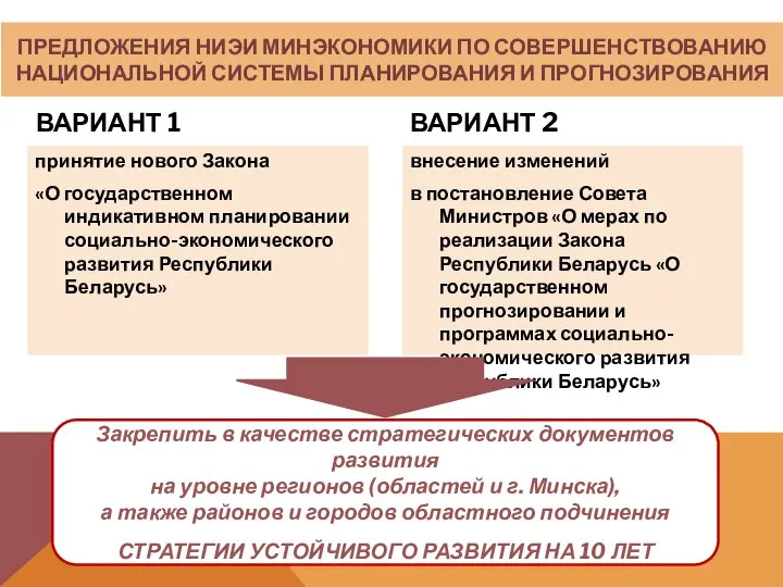 ПРЕДЛОЖЕНИЯ НИЭИ МИНЭКОНОМИКИ ПО СОВЕРШЕНСТВОВАНИЮ НАЦИОНАЛЬНОЙ СИСТЕМЫ ПЛАНИРОВАНИЯ И ПРОГНОЗИРОВАНИЯ ВАРИАНТ