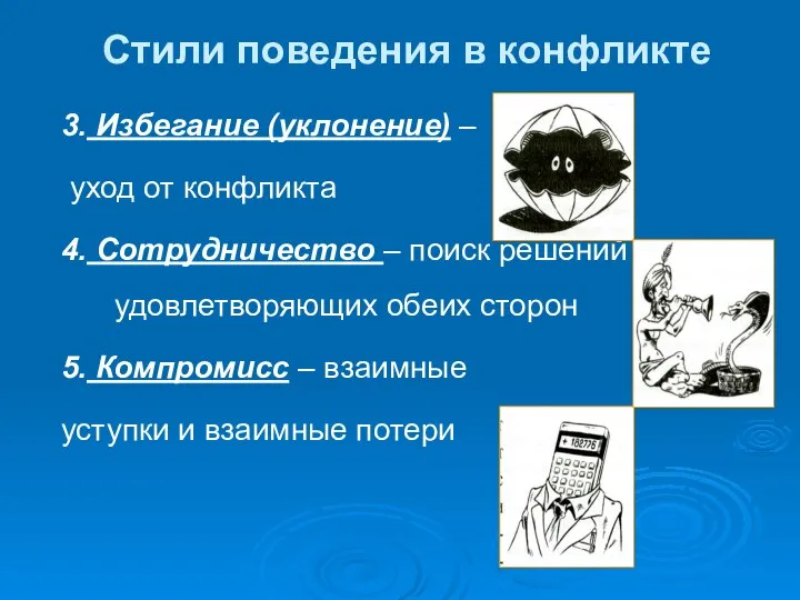 Стили поведения в конфликте 3. Избегание (уклонение) – уход от конфликта