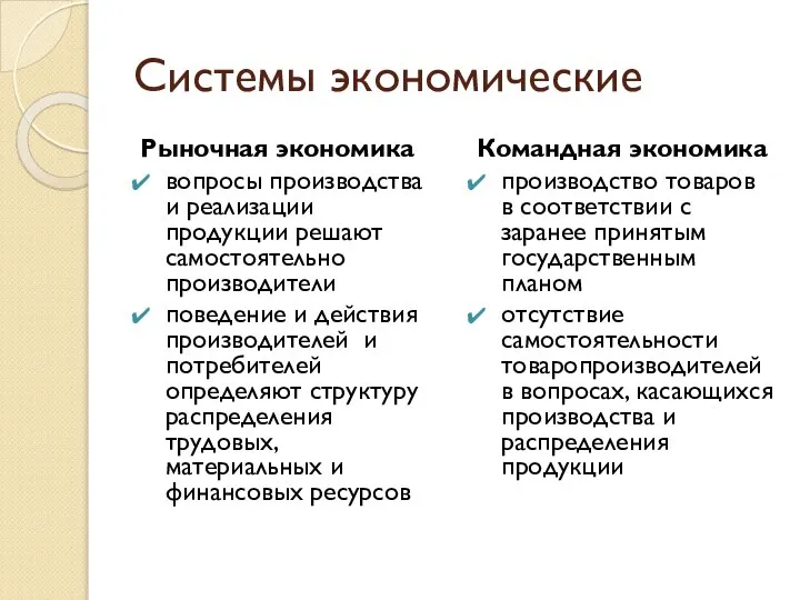 Системы экономические Рыночная экономика вопросы производства и реализации продукции решают самостоятельно