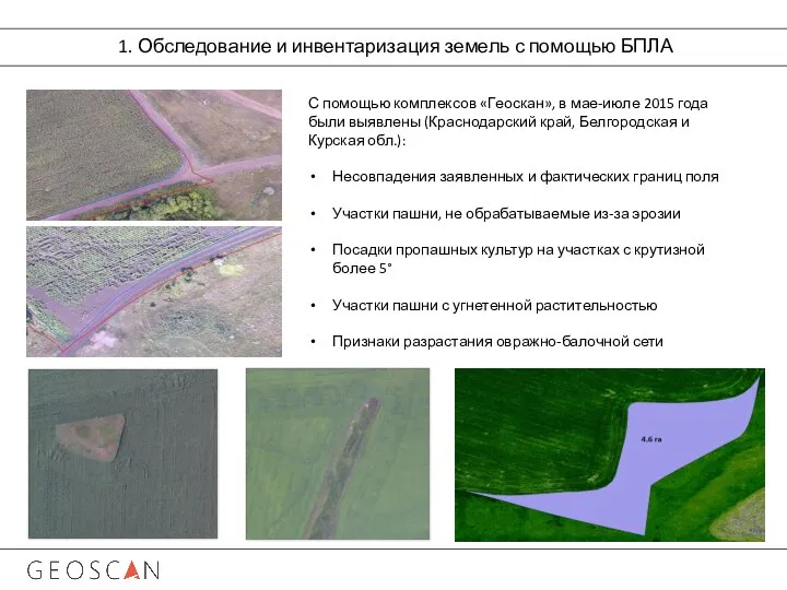 1. Обследование и инвентаризация земель с помощью БПЛА С помощью комплексов