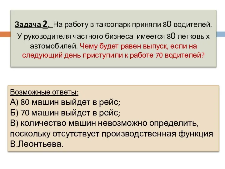 Задача 2. На работу в таксопарк приняли 80 водителей. У руководителя