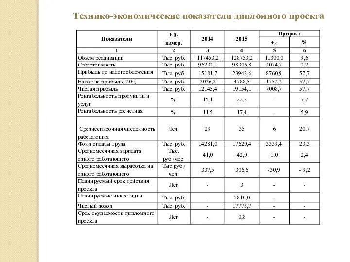 Технико-экономические показатели дипломного проекта