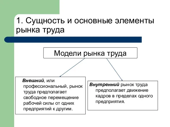 1. Сущность и основные элементы рынка труда Внешний, или профессиональный, рынок