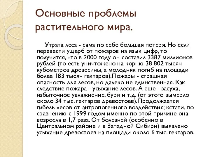 Основные проблемы растительного мира. Утрата леса - сама по себе большая