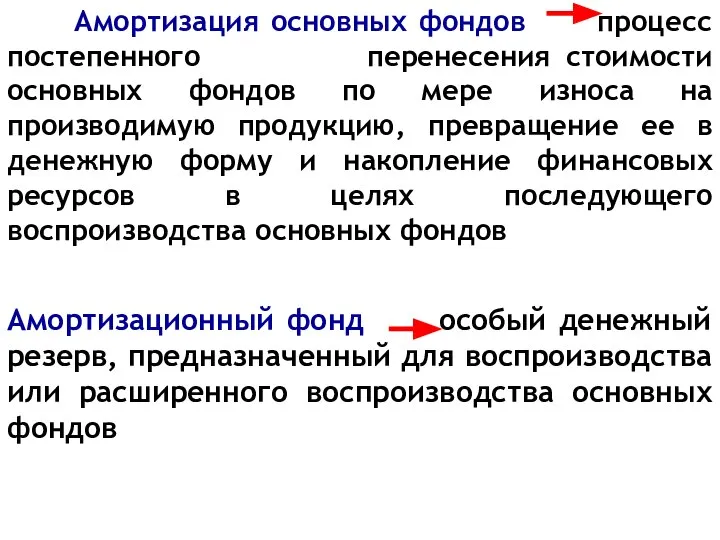 Амортизация основных фондов процесс постепенного перенесения стоимости основных фондов по мере