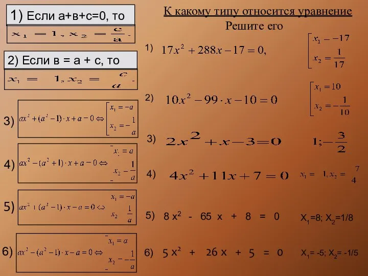 3) 4) 5) 6) 1) Если а+в+с=0, то 2) Если в