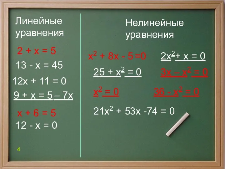 Линейные уравнения 2 + х = 5 13 - х =