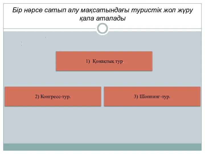 Бір нәрсе сатып алу мақсатындағы туристік жол жүру қала аталады 1)