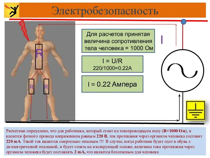 I R R R I = U/R 220/1000=0.22A Для расчетов принятая