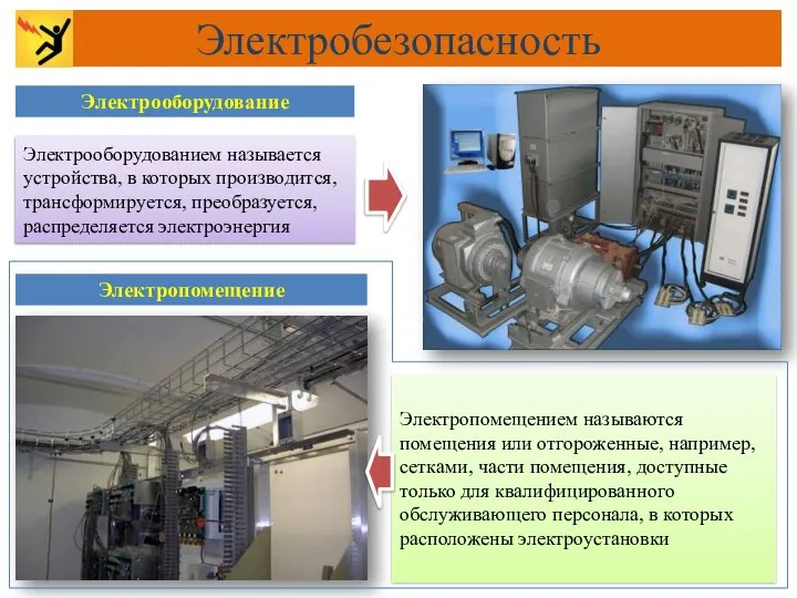 Электрооборудованием называется устройства, в которых производится, трансформируется, преобразуется, распределяется электроэнергия Электропомещением