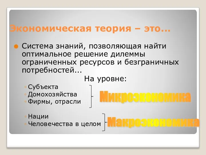 Экономическая теория – это... Система знаний, позволяющая найти оптимальное решение дилеммы