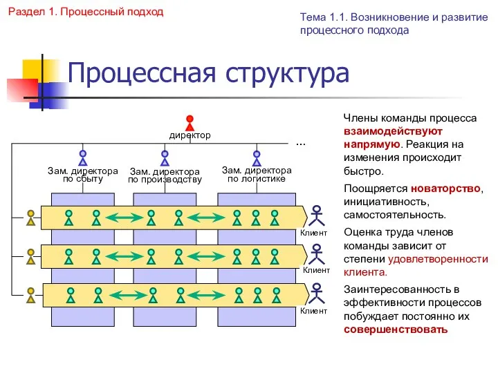 Процессная структура директор Зам. директора по сбыту Зам. директора по логистике