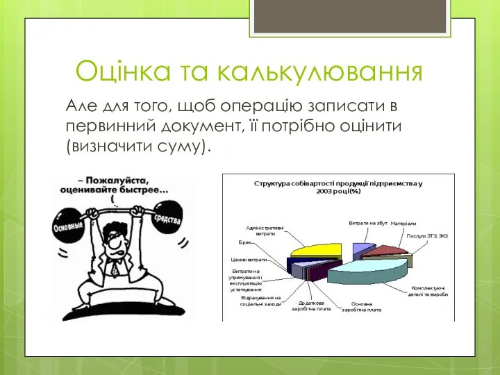 Оцінка та калькулювання Але для того, щоб операцію записати в первинний