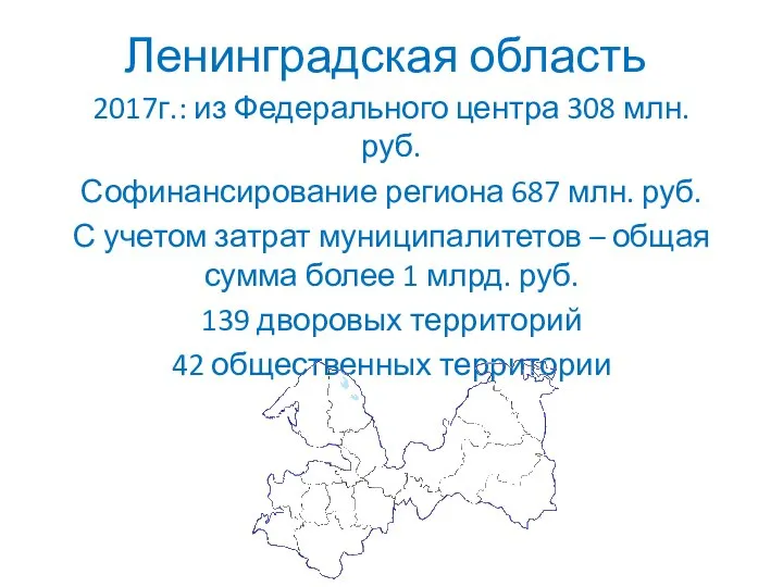 Ленинградская область 2017г.: из Федерального центра 308 млн. руб. Софинансирование региона