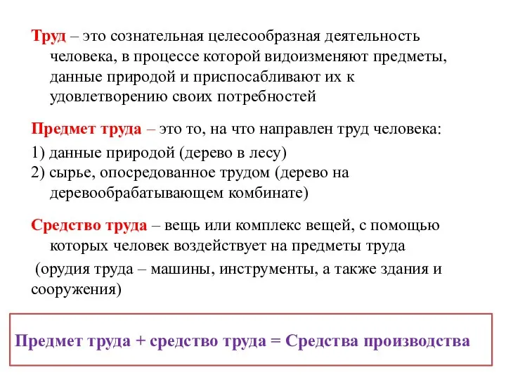 Труд – это сознательная целесообразная деятельность человека, в процессе которой видоизменяют