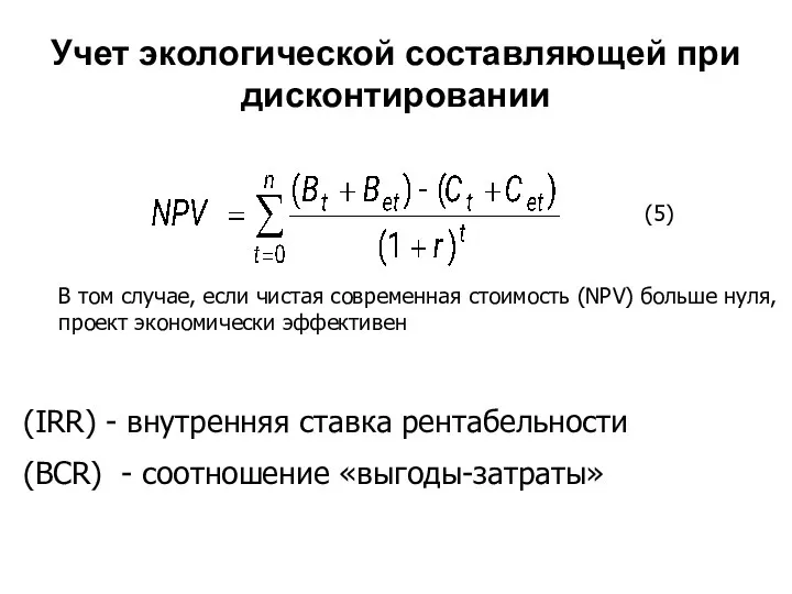 Учет экологической составляющей при дисконтировании В том случае, если чистая современная