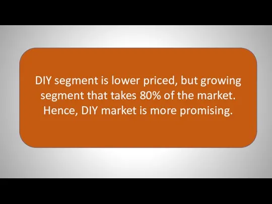 DIY segment is lower priced, but growing segment that takes 80%