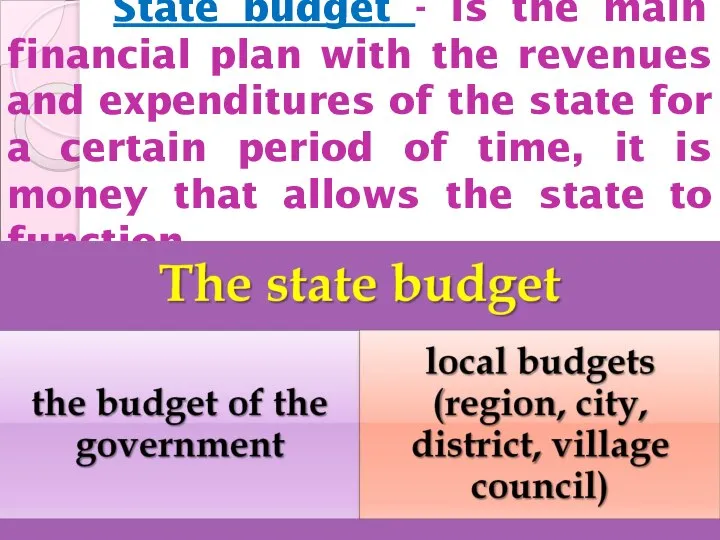 State budget - is the main financial plan with the revenues