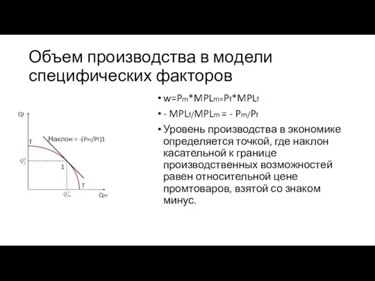 Объем производства в модели специфических факторов w=Pm*MPLm=Pf*MPLf - MPLf/MPLm = -