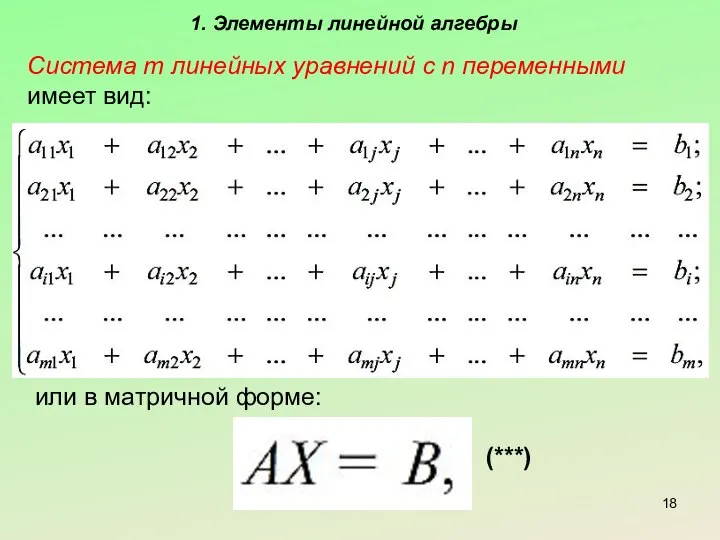 1. Элементы линейной алгебры Система m линейных уравнений с n переменными