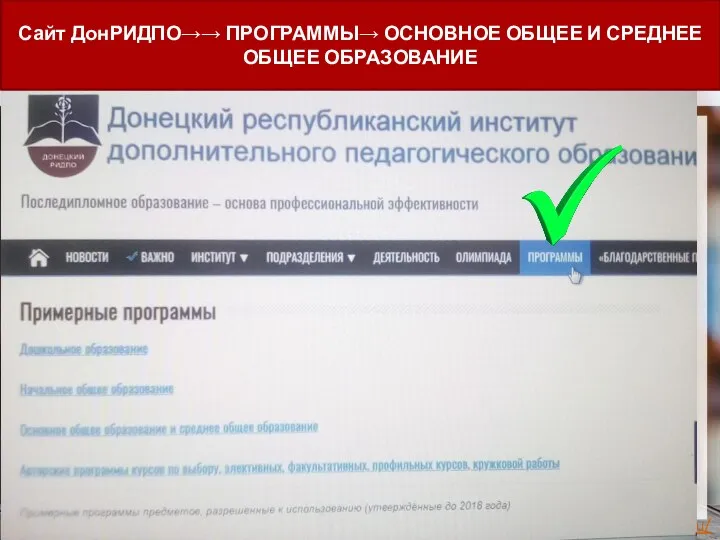 Сайт ДонРИДПО→→ ПРОГРАММЫ→ ОСНОВНОЕ ОБЩЕЕ И СРЕДНЕЕ ОБЩЕЕ ОБРАЗОВАНИЕ