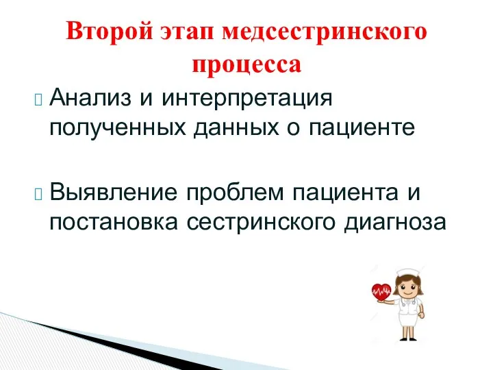 Анализ и интерпретация полученных данных о пациенте Выявление проблем пациента и