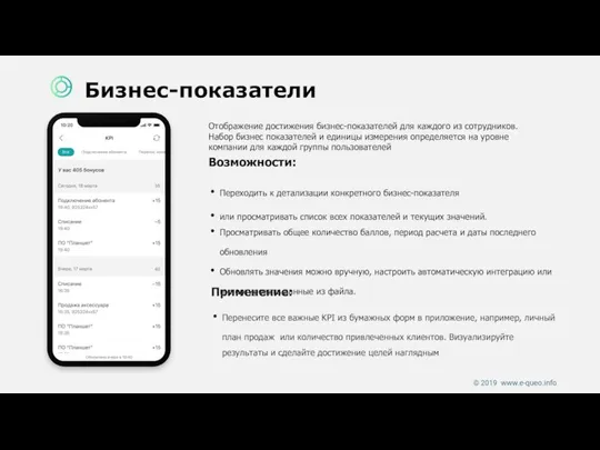 Бизнес-показатели Отображение достижения бизнес-показателей для каждого из сотрудников. Набор бизнес показателей