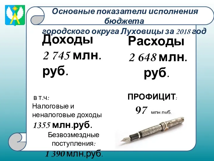 Основные показатели исполнения бюджета городского округа Луховицы за 2018 год Доходы