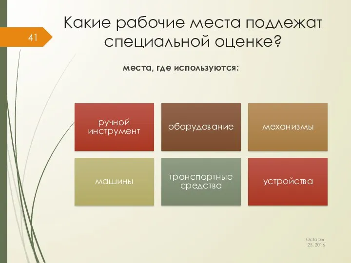 Какие рабочие места подлежат специальной оценке? October 25, 2016 ручной инструмент