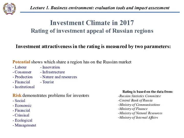 Investment attractiveness in the rating is measured by two parameters: Potential