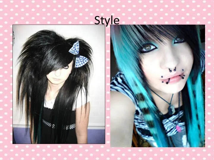 Style Traditional hairdress of emo consists of slanting tip fragmentary bang