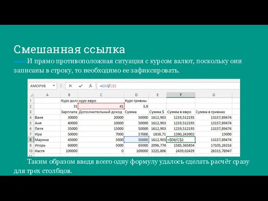 Смешанная ссылка И прямо противоположная ситуация с курсом валют, поскольку они