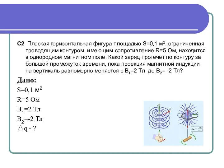 С2 Плоская горизонтальная фигура площадью S=0,1 м2, ограниченная проводящим контуром, имеющим