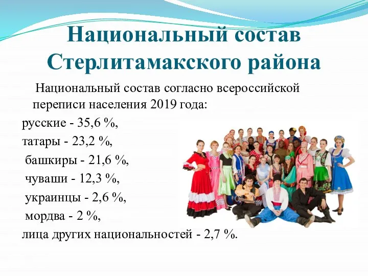 Национальный состав Стерлитамакского района Национальный состав согласно всероссийской переписи населения 2019