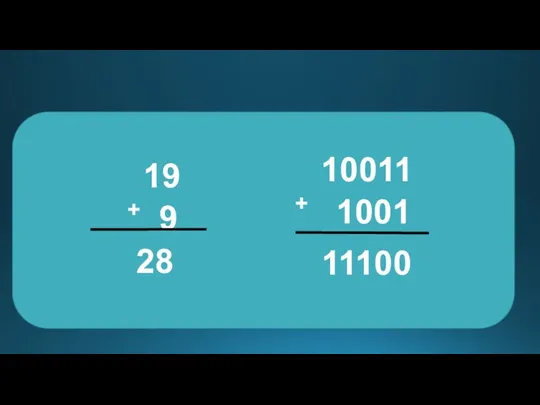 10011 + 1001 11100